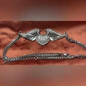 Montana West RockStar heart emblemed crystal necklace sterling silver